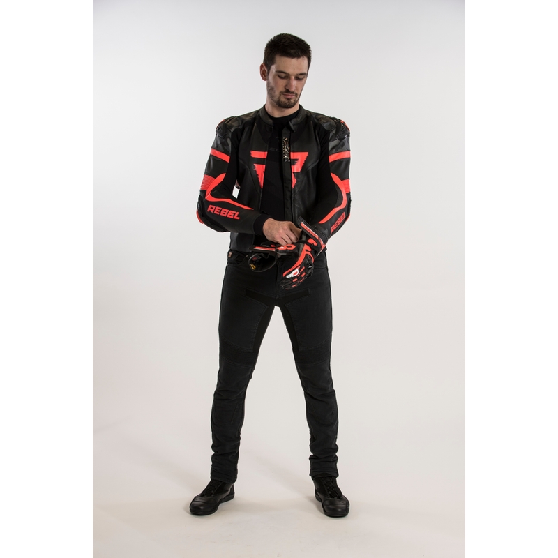 Bunda na motorku Rebelhorn Rebel černo-fluo červená výprodej