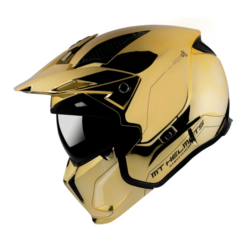 Otevřená přilba s maskou MT Streetfighter SV Chromed zlatá výprodej