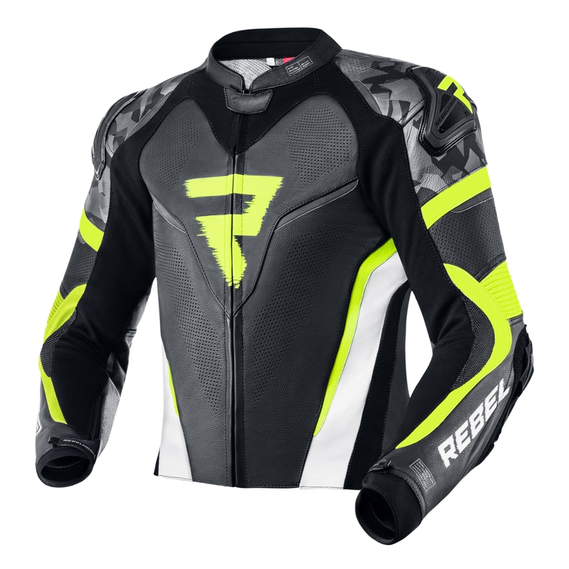Bunda na motorku Rebelhorn Rebel černo-bílo-fluo žlutá