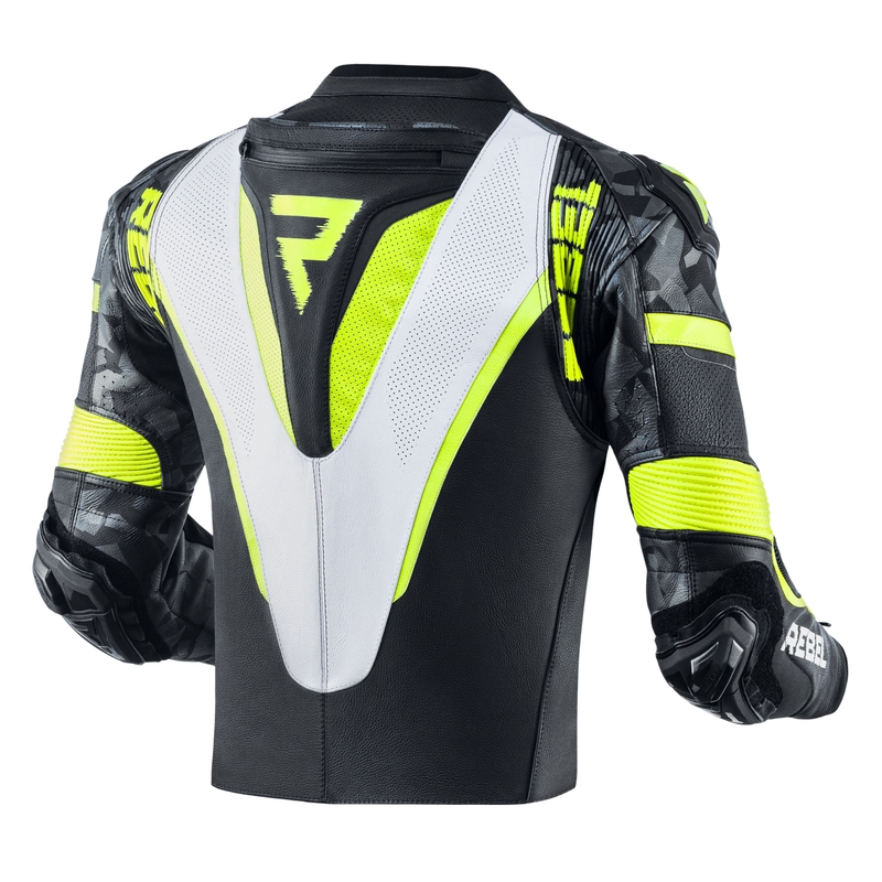 Bunda na motorku Rebelhorn Rebel černo-bílo-fluo žlutá