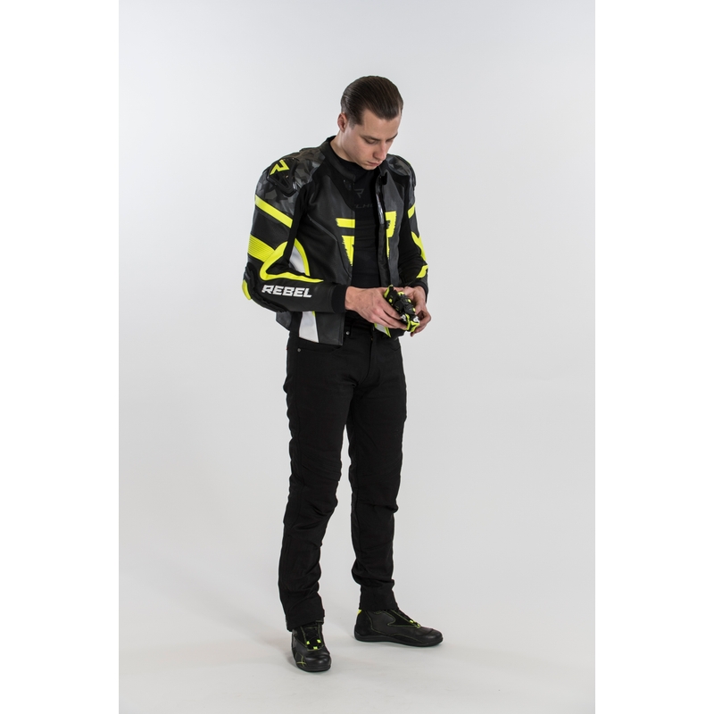 Bunda na motorku Rebelhorn Rebel černo-bílo-fluo žlutá