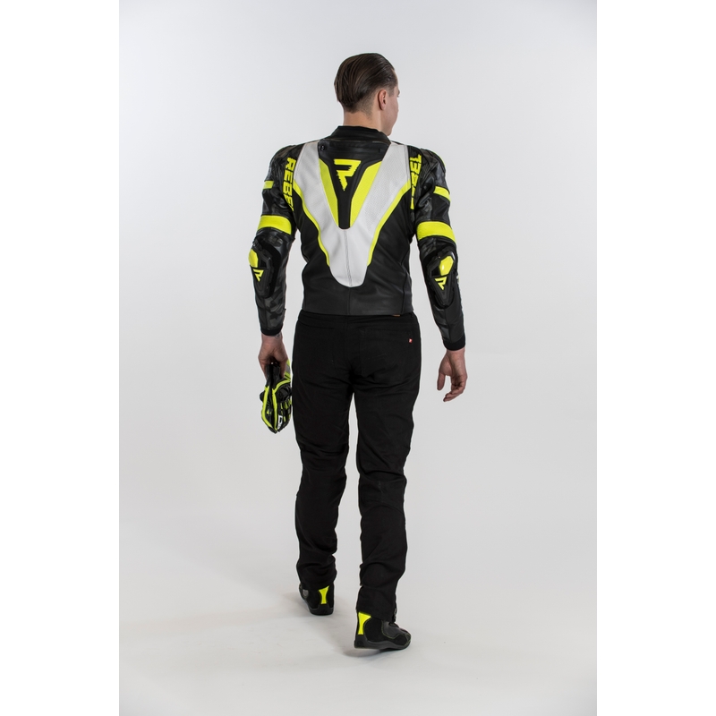 Bunda na motorku Rebelhorn Rebel černo-bílo-fluo žlutá