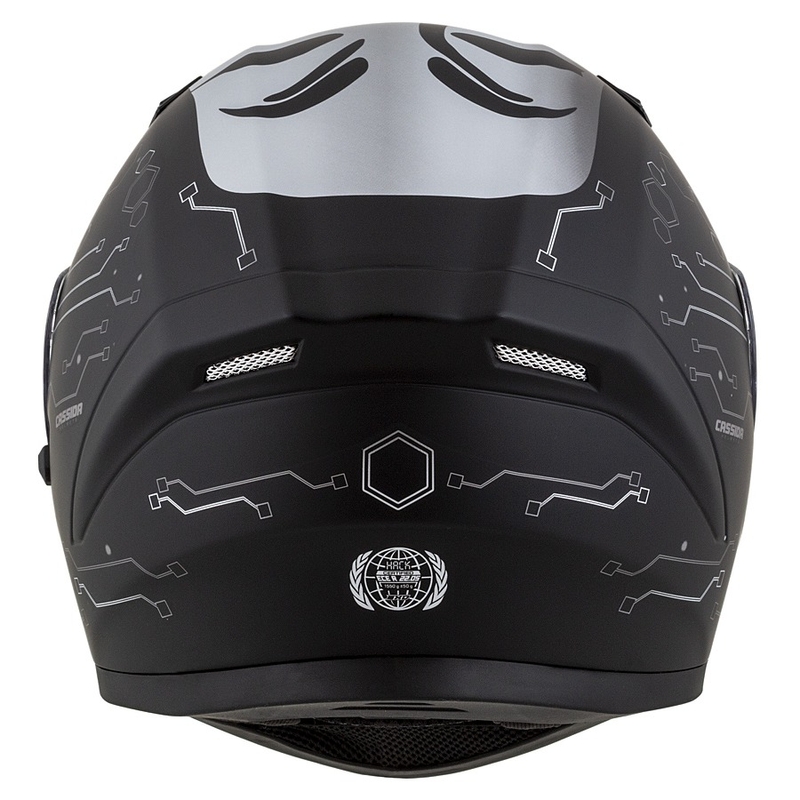 Integrální přilba na motorku Cassida 3.0 Hack Vision šedo-stříbrno-černá matná
