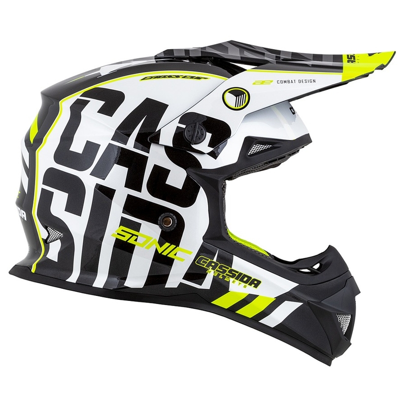 Motokrosová přilba Cassida Cross Cup Sonic černo-bílo-fluo žlutá