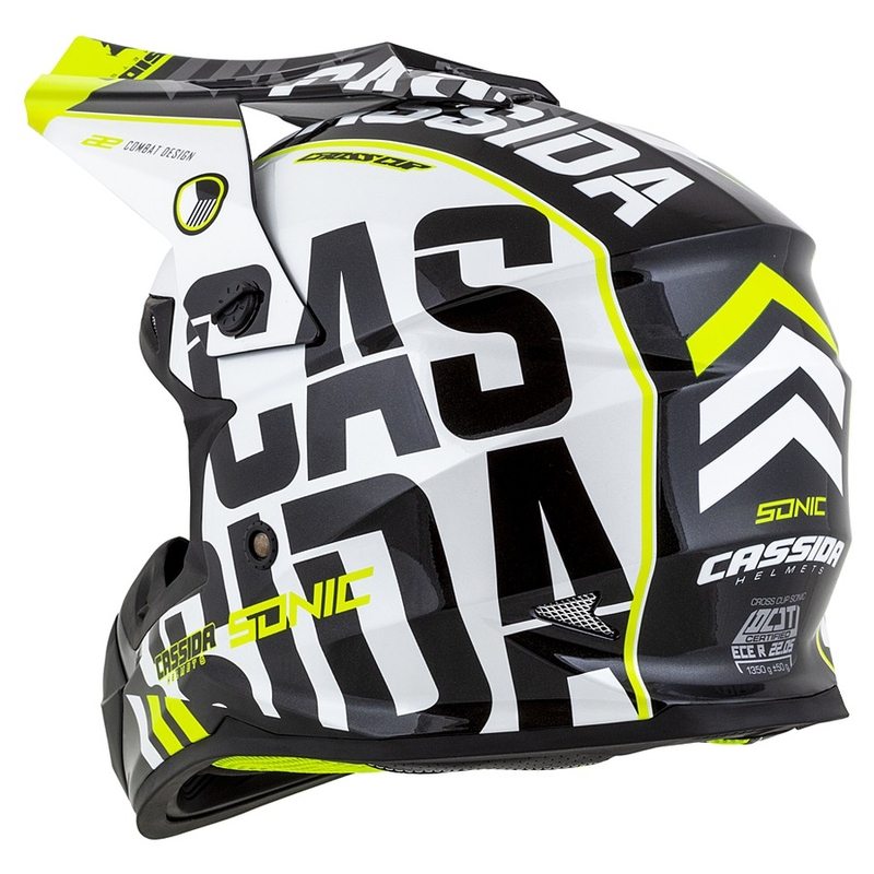 Motokrosová přilba Cassida Cross Cup Sonic černo-bílo-fluo žlutá