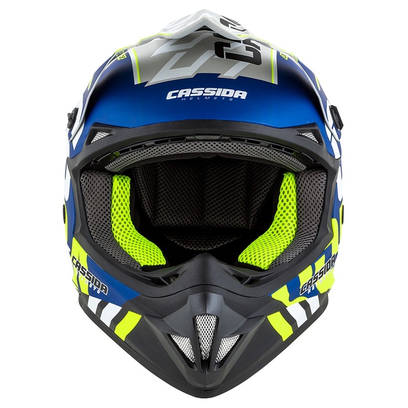 Motokrosová přilba Cassida Cross Cup Sonic fluo žluto-modrá matná
