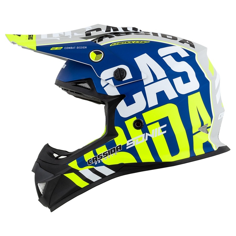 Motokrosová přilba Cassida Cross Cup Sonic fluo žluto-modrá matná