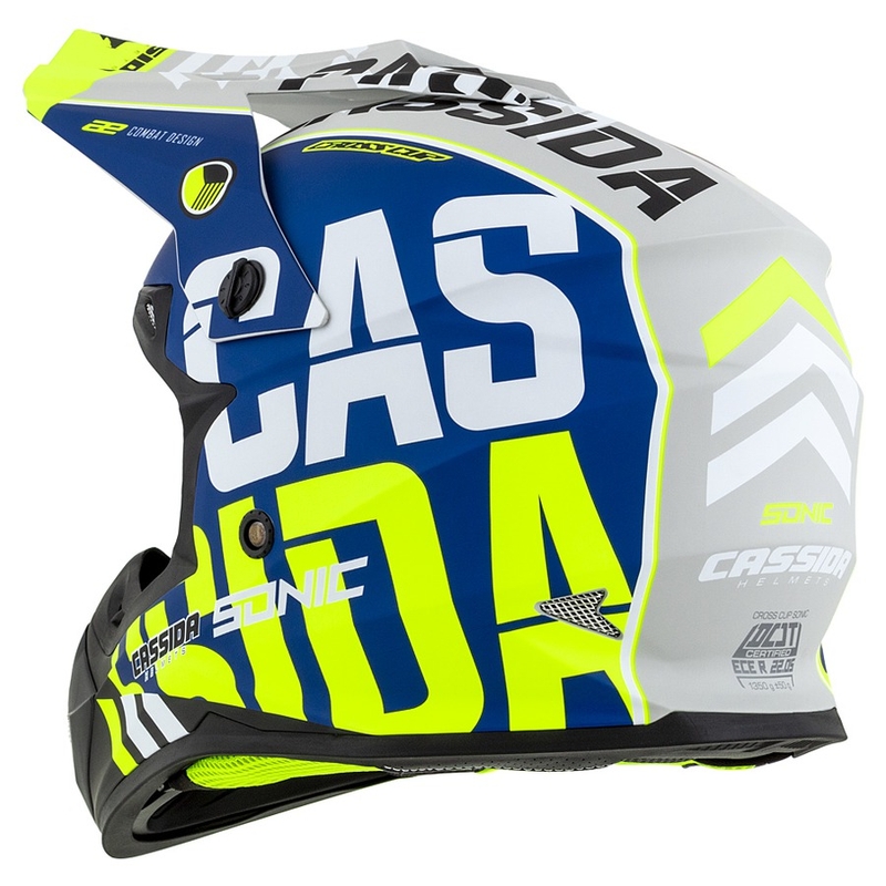 Motokrosová přilba Cassida Cross Cup Sonic fluo žluto-modrá matná