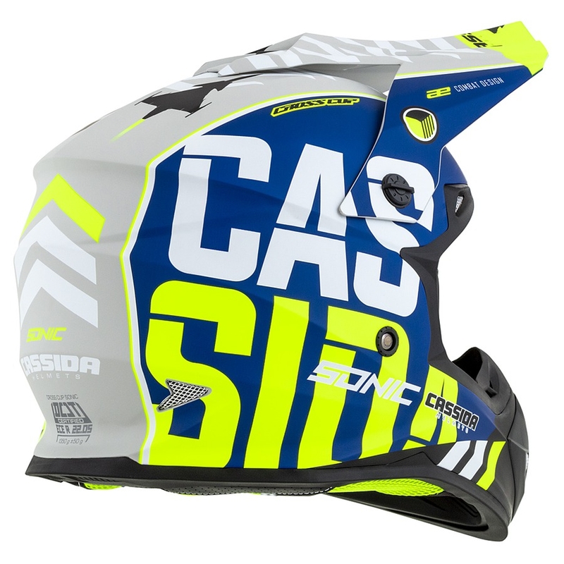 Motokrosová přilba Cassida Cross Cup Sonic fluo žluto-modrá matná