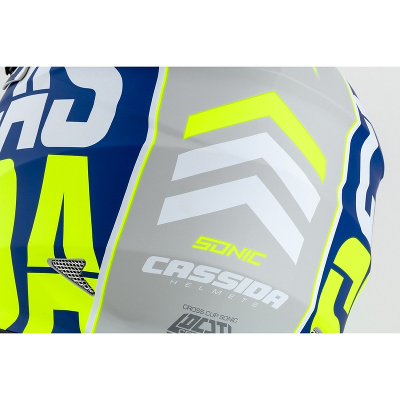 Motokrosová přilba Cassida Cross Cup Sonic fluo žluto-modrá matná