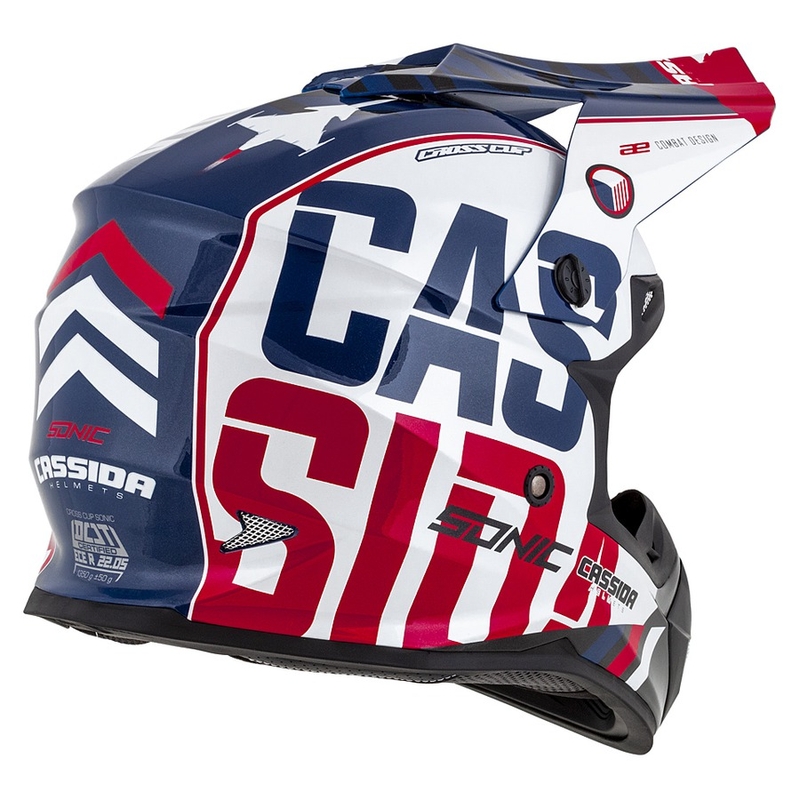 Motokrosová přilba Cassida Cross Cup Sonic červeno-modro-bílá