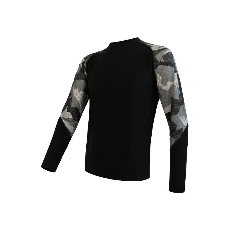 Pánské termo triko Sensor Merino Impress černo-maskáčové - dlouhý rukáv výprodej