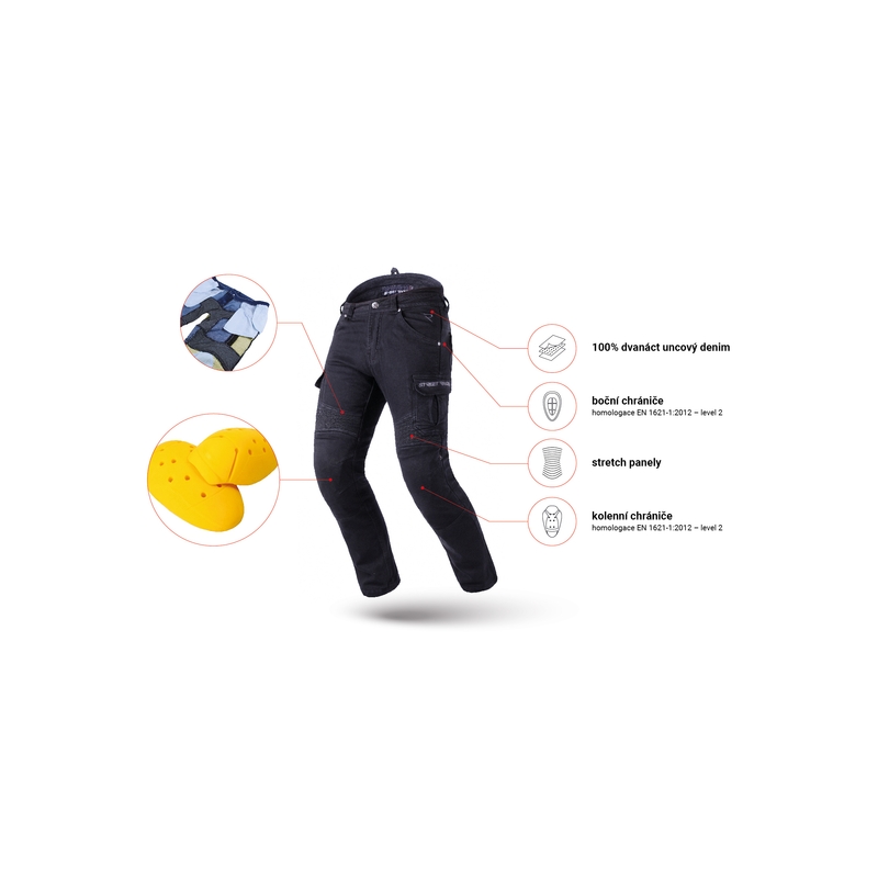 Zkrácené jeansy na motorku Street Racer Cargo CE černé