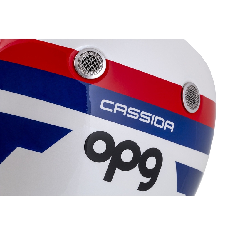 Integrální přilba na motorku Cassida Fibre OPG bílo-modro-červená