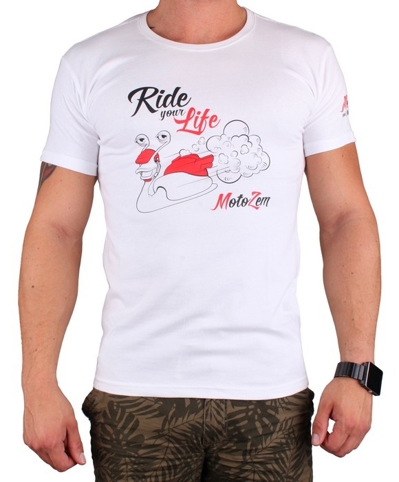 Triko s motivem MotoZem Ride your life bílé výprodej Velikost: M