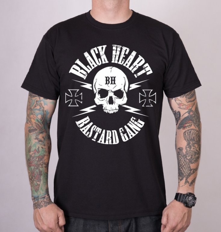 Pánské triko Black Heart Bastard Skull černé Velikost: M