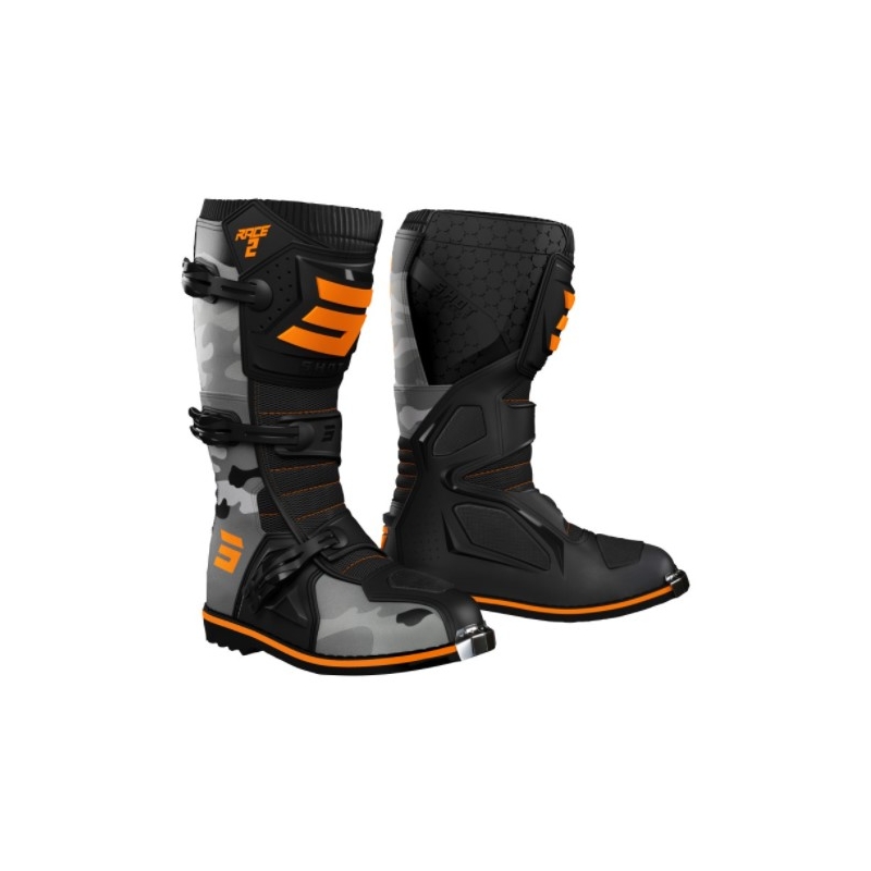Boty na motorku Shot Race 2 černo-camo-fluo oranžové