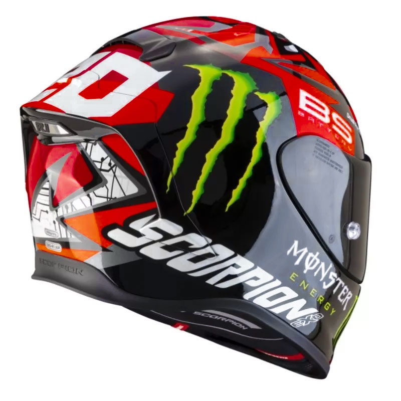 Integrální přilba na motorku Scorpion EXO-R1 Air Fabio Quartararo Monster Replica černo-fluo červená lesklá