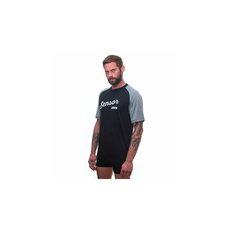 Pánské triko Sensor Merino Active PT Logo černo-šedé výprodej