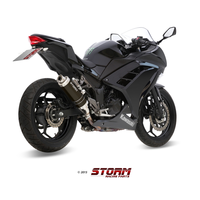 Koncovka výfuku STORM GP Černá ocel pro KAWASAKI Z 300 2015-2016, KAWASAKI EX Ninja 300 2013-2016