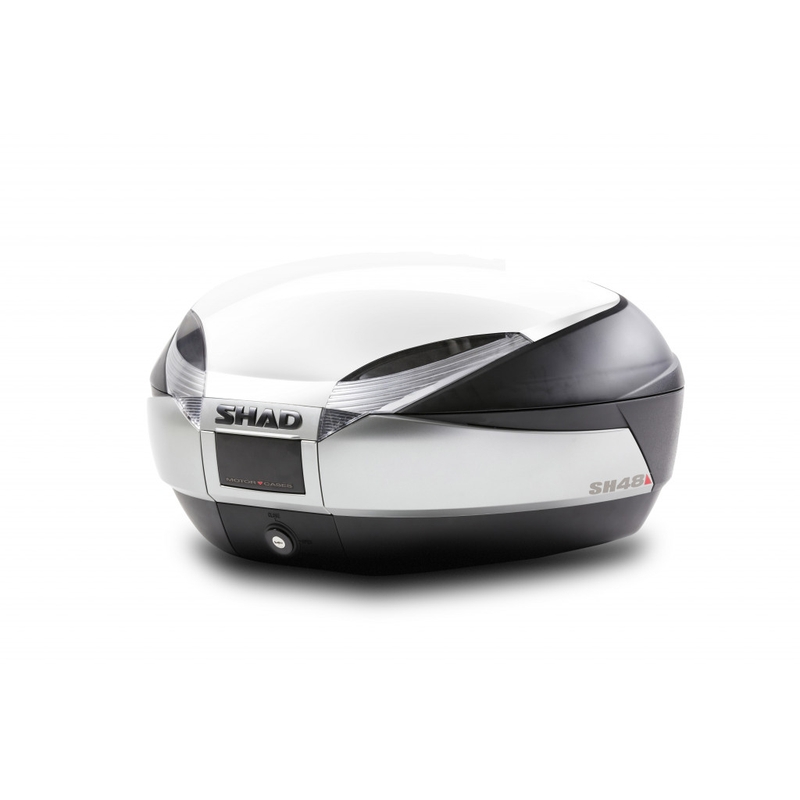 Vrchní kufr na motorku s barevným krytem SHAD SH48 bílá se zámkem PREMIUM SMART