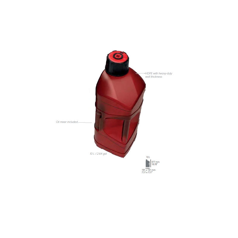 Kanystr POLISPORT PROOCTANE 10 l with standard cap + 100 ml mixer + hose průhledná červená