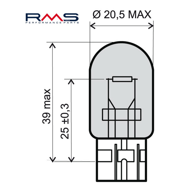 Žárovka RMS 12V 21W, T20 bílá