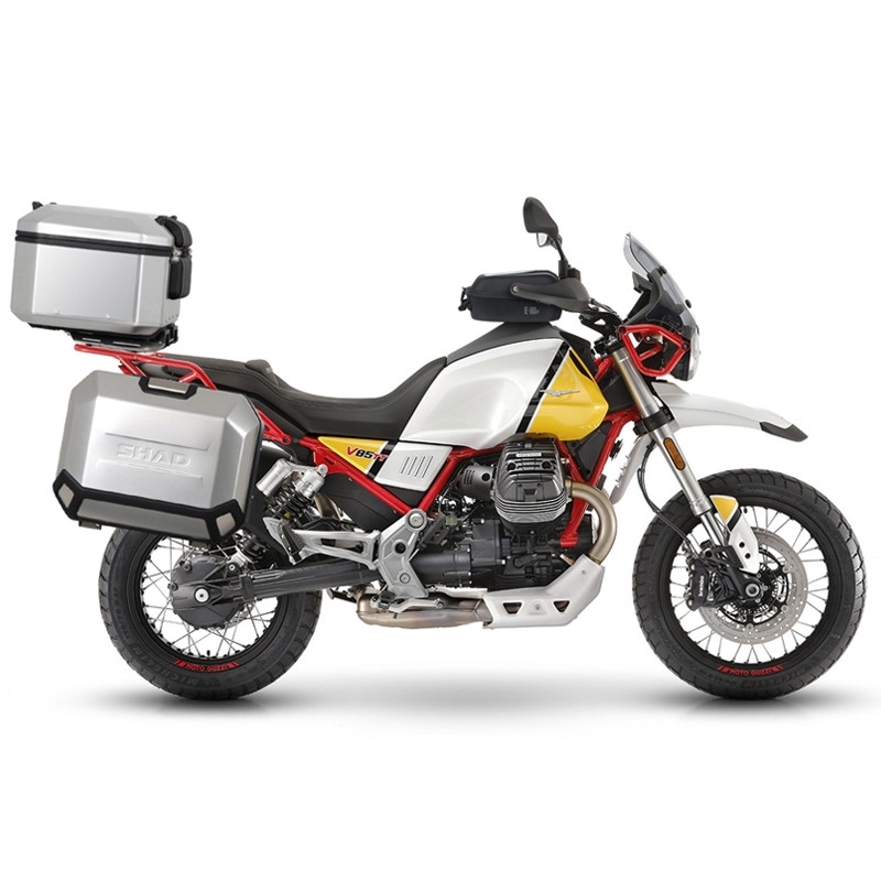 Kompletní sada hliníkových kufrů SHAD TERRA, 37L topcase   36L/47L boční kufry, včetně montážní sady a plotny SHAD MOTO GUZZI V 85 TT