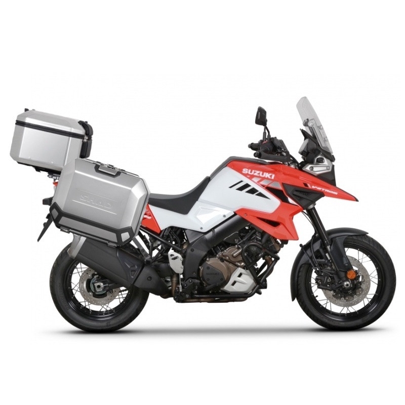 Kompletní sada hliníkových kufrů SHAD TERRA, 48L topcase 47L/47L boční kufry, včetně montážní sady a plotny SHAD SUZUKI DL 1000 V-Strom/ DL 1050 V-Strom