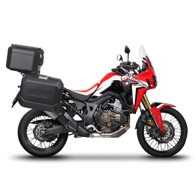 Kompletní sada bočních černých hliníkových kufrů SHAD TERRA BLACK 36L/47L , včetně montážní sady SHAD HONDA CRF 1100 Africa Twin
