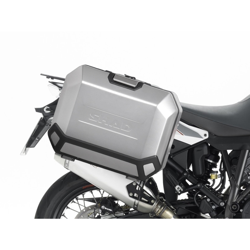 Kompletní sada bočních černých hliníkových kufrů SHAD TERRA BLACK 36L/47L , včetně montážní sady SHAD KTM Adventure 1090, 1190,  Super Adventure 1290 (R, S)