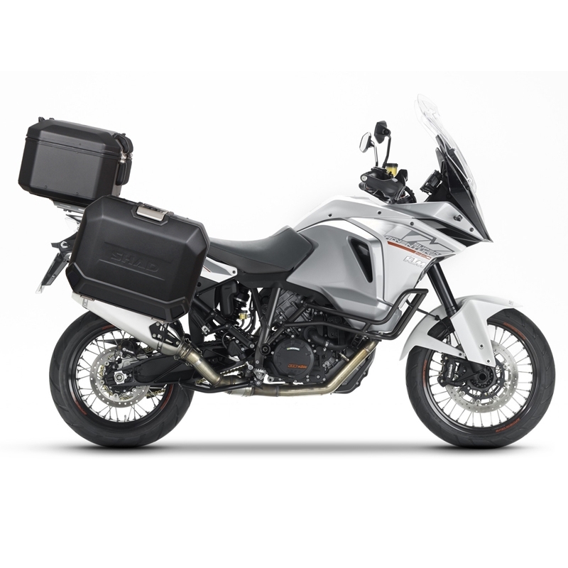 Kompletní sada bočních černých hliníkových kufrů SHAD TERRA BLACK 36L/47L , včetně montážní sady SHAD KTM Adventure 1090, 1190,  Super Adventure 1290 (R, S)