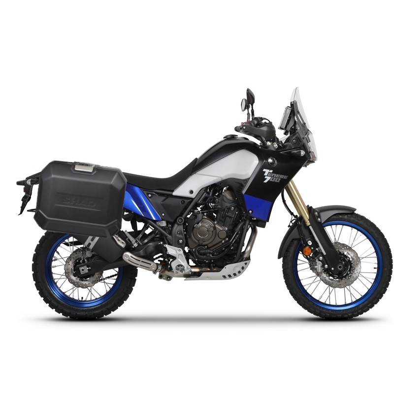 Kompletní sada bočních černých hliníkových kufrů SHAD TERRA BLACK 36L/47L , včetně montážní sady SHAD YAMAHA Tenere 700 XTZ690