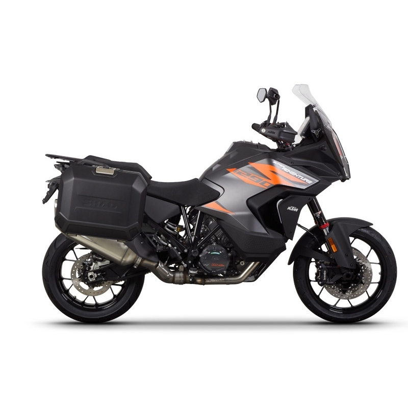 Kompletní sada bočních černých hliníkových kufrů SHAD TERRA BLACK 36L/47L , včetně montážní sady SHAD KTM Super Adventure 1290 (R, S)