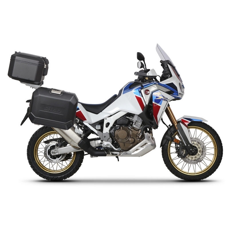Kompletní sada černých hliníkových kufrů SHAD TERRA BLACK , 48L topcase   36L/47L boční kufry, včetně montážní sady a plotny SHAD HONDA CRF 1100 Africa Twin
