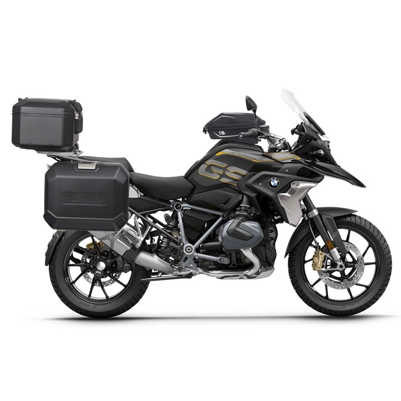 Kompletní sada černých hliníkových kufrů SHAD TERRA BLACK , 48L topcase   36L/47L boční kufry, včetně montážní sady a plotny SHAD R 1200 GS Adventure/ R 1250 GS Adventure