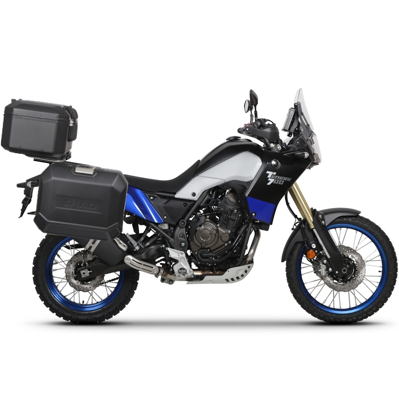 Kompletní sada černých hliníkových kufrů SHAD TERRA BLACK , 48L topcase   36L/47L boční kufry, včetně montážní sady a plotny SHAD YAMAHA Tenere 700 XTZ690
