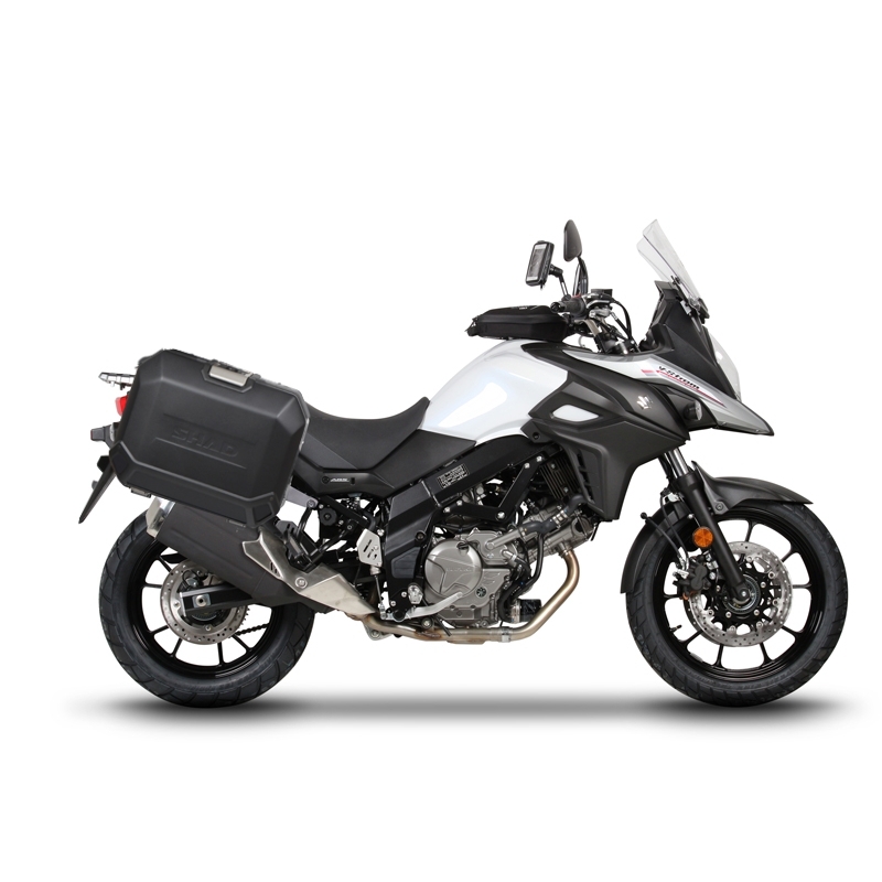 Kompletní sada bočních černých hliníkových kufrů SHAD TERRA BLACK 36L/36L , včetně montážní sady SHAD SUZUKI DL 650 V-Strom