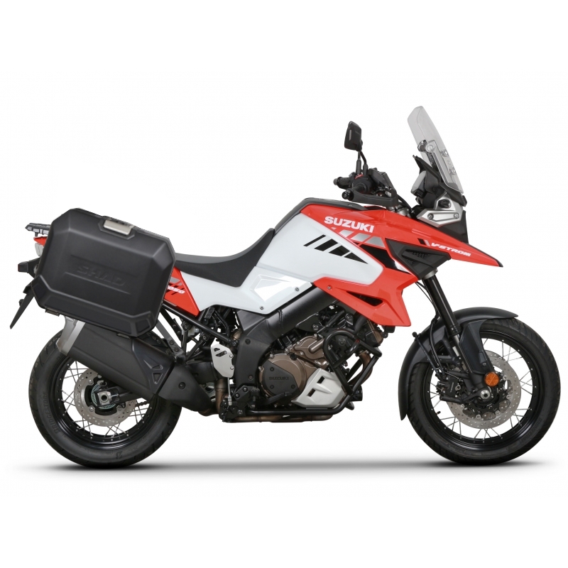 Kompletní sada bočních černých hliníkových kufrů SHAD TERRA BLACK 47L/47L , včetně montážní sady SHAD SUZUKI DL 1000 V-Strom/ DL 1050 V-Strom