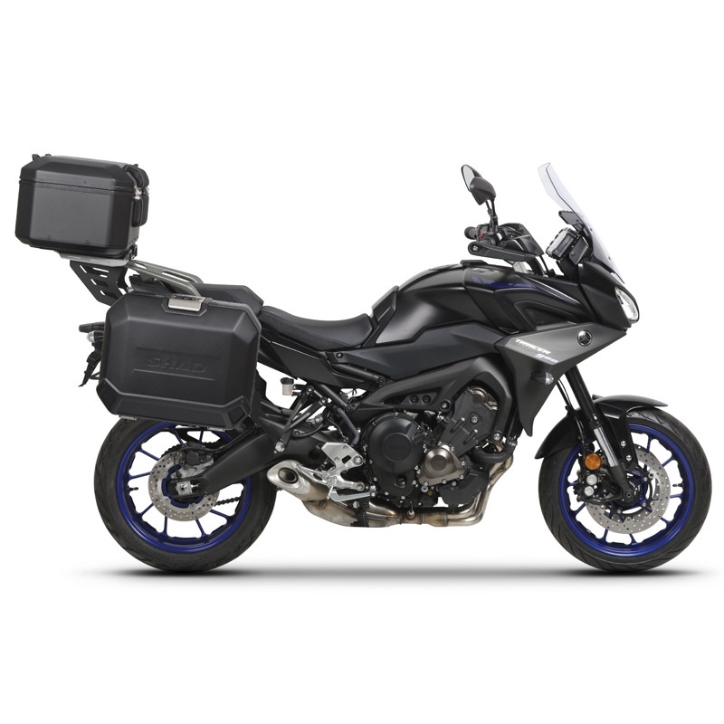 Kompletní sada černých hliníkových kufrů SHAD TERRA BLACK , 48L topcase 36L/36L boční kufry, včetně montážní sady a plotny SHAD YAMAHA MT-09 Tracer / Tracer 900