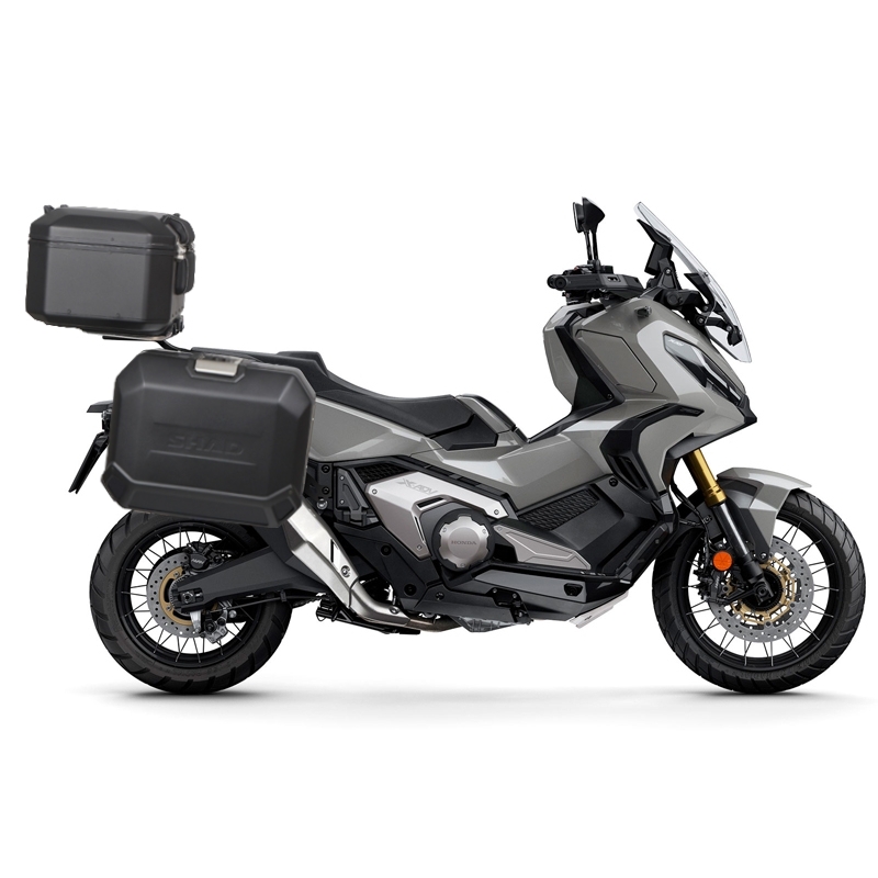 Kompletní sada černých hliníkových kufrů SHAD TERRA BLACK , 48L topcase 36L/36L boční kufry, včetně montážní sady a plotny SHAD HONDA X-ADV 750