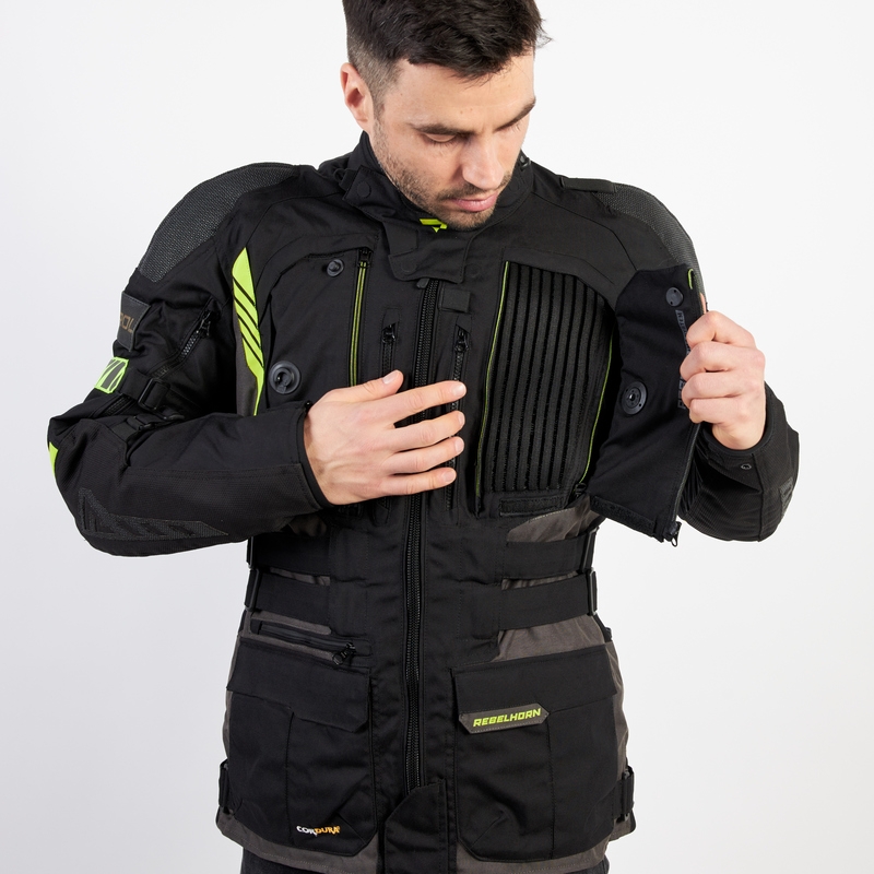 Bunda na motorku Rebelhorn Patrol černo-šedo-fluo žlutá