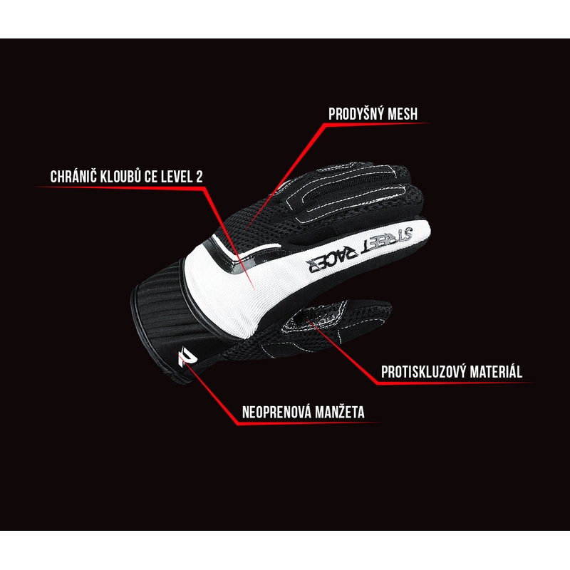 Dámské rukavice na motorku Street Racer Stunt černo-bílé