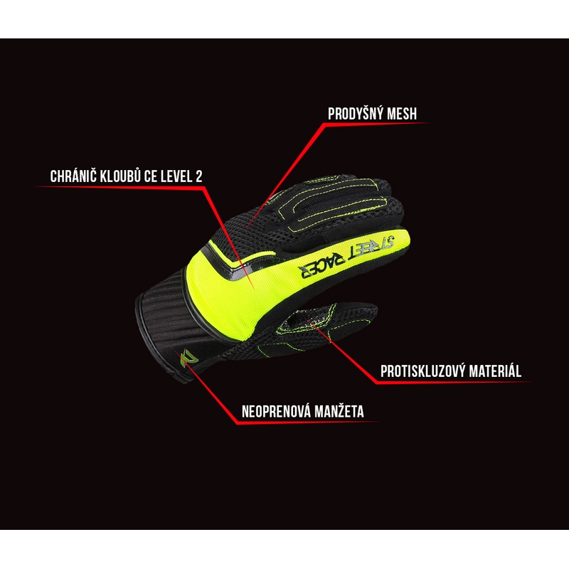 Dámské rukavice na motorku Street Racer Stunt černo-fluo žluté