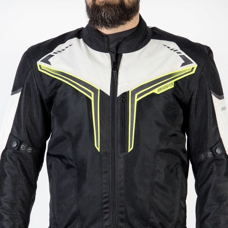 Bunda na motorku Ozone Flow černo-šedo-fluo žlutá výprodej