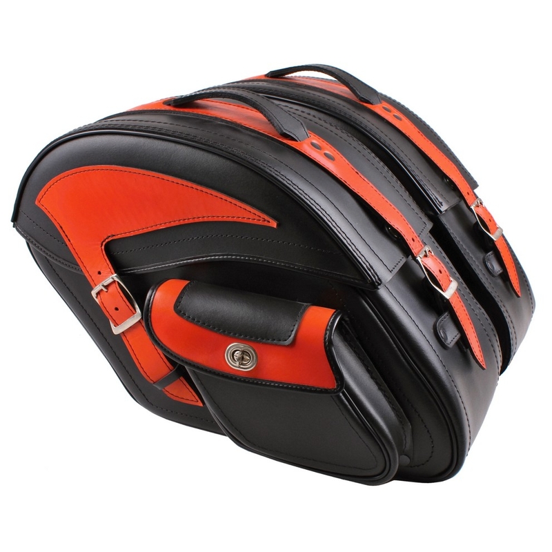 Kožené brašny na motorku se zámkem RSA-S15B černo-oranžové