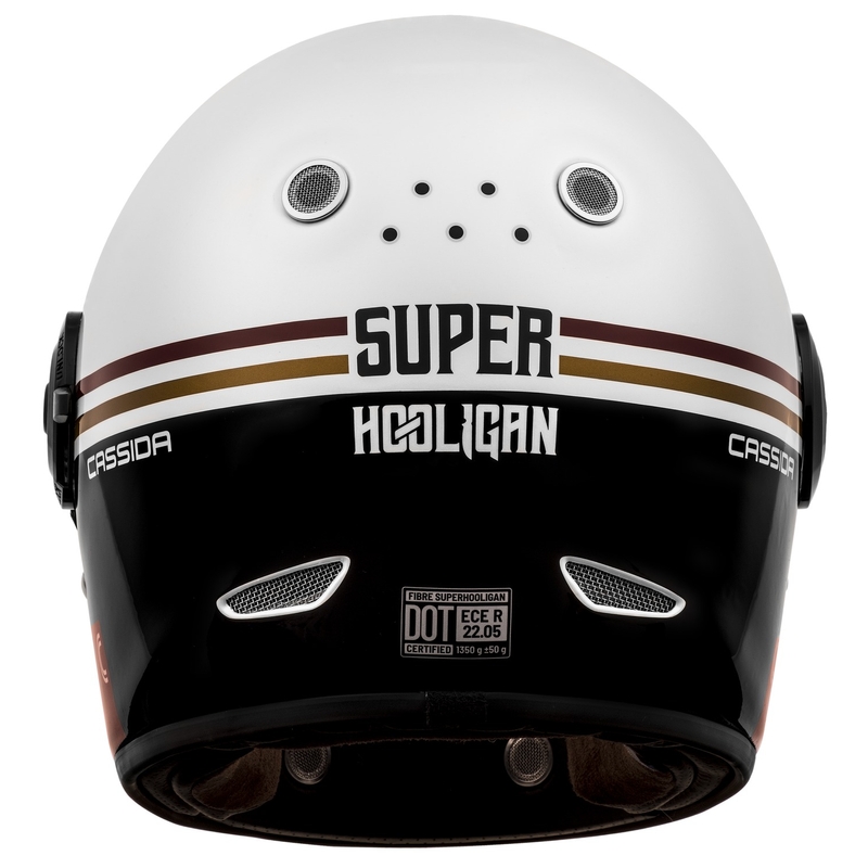 Integrální přilba na motorku Cassida Fibre Super Hooligan Carat bílo-černo-červeno-zlatá