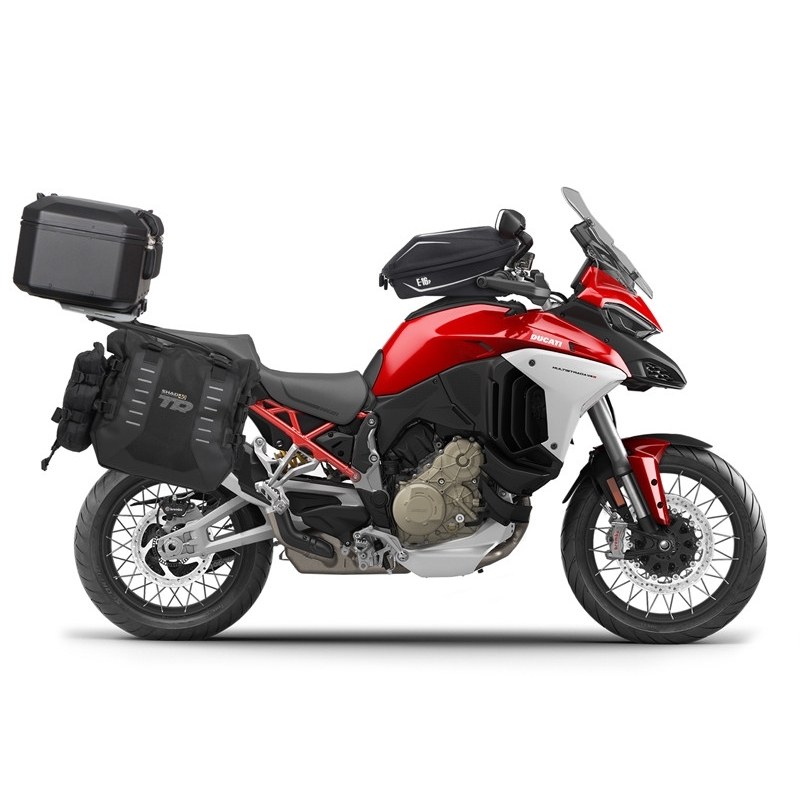 Kompletní sada bočních adventure brašen SHAD TERRA TR40 a  černého hliníkového 55L topcase, včetně montážní sady SHAD Ducati Multistrada 1200 V4