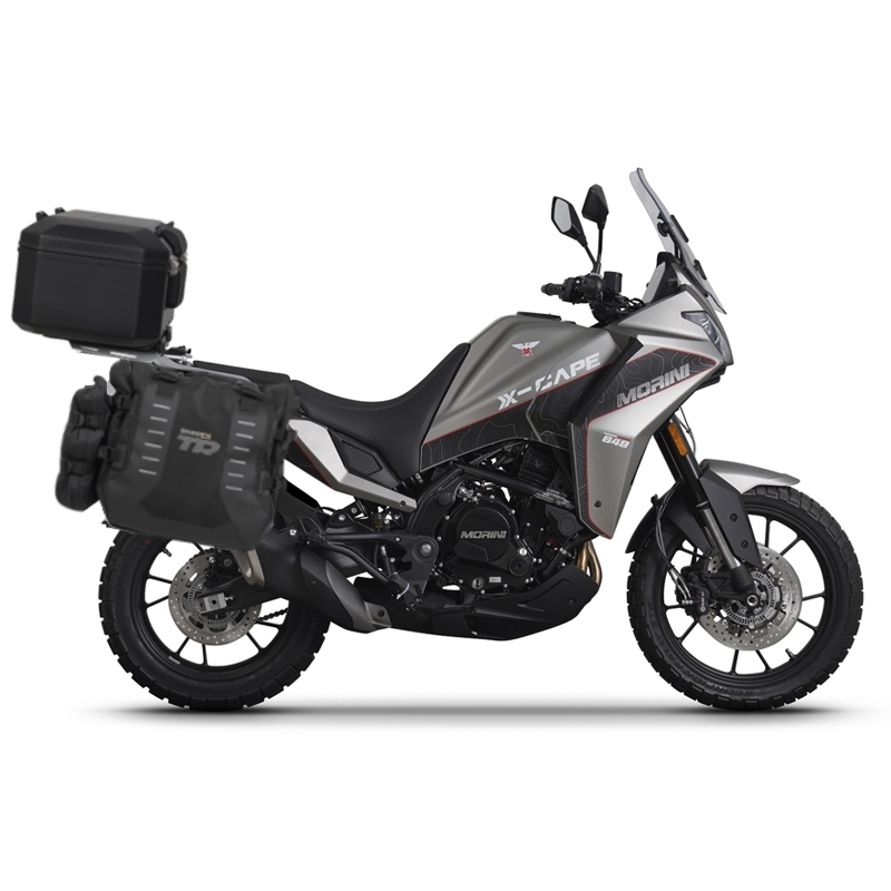 Kompletní sada bočních adventure brašen SHAD TERRA TR40 a  černého hliníkového 48L topcase, včetně montážní sady SHAD Moto Morini X-Cape 649