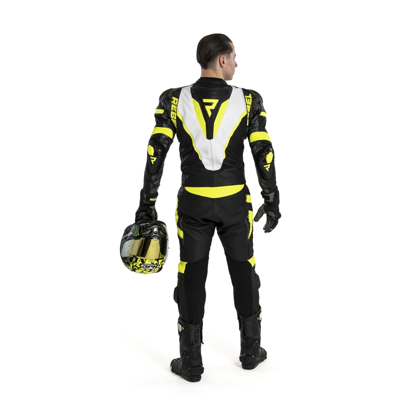 Kombinéza na motorku Rebelhorn Rebel černo-bílo-fluo žlutá výprodej